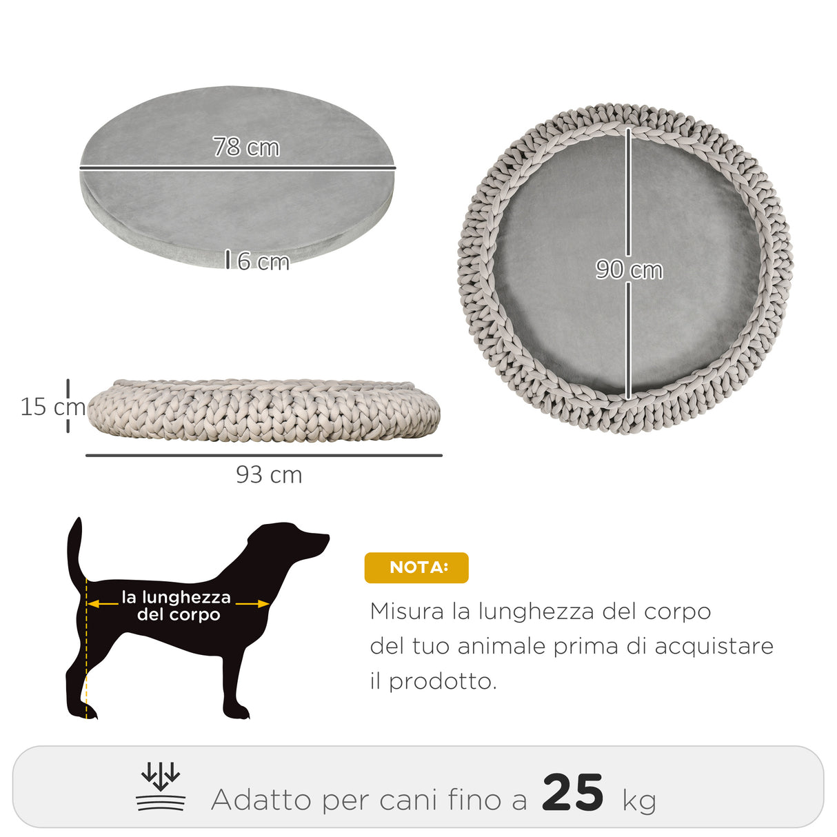 easycomfort cuccia per cani e gatti rotonda con bordi rialzati e cuscino lettino per cani imbottito effetto velluto 93x15cm grigia