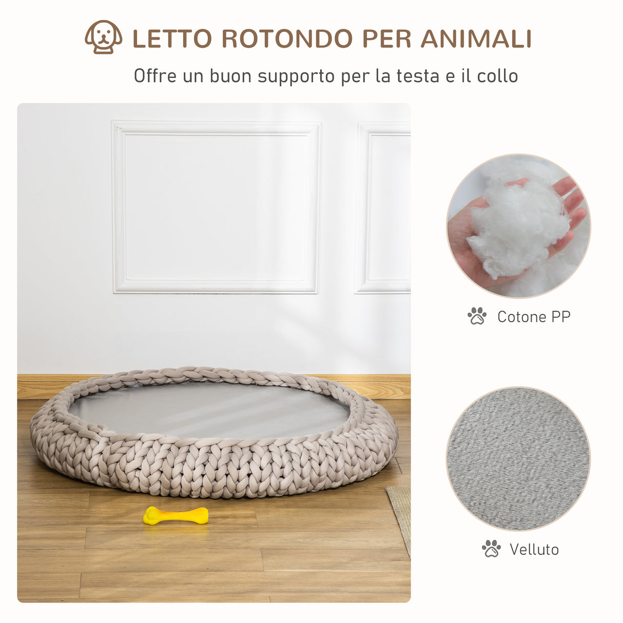 easycomfort cuccia per cani e gatti rotonda con bordi rialzati e cuscino lettino per cani imbottito effetto velluto 93x15cm grigia