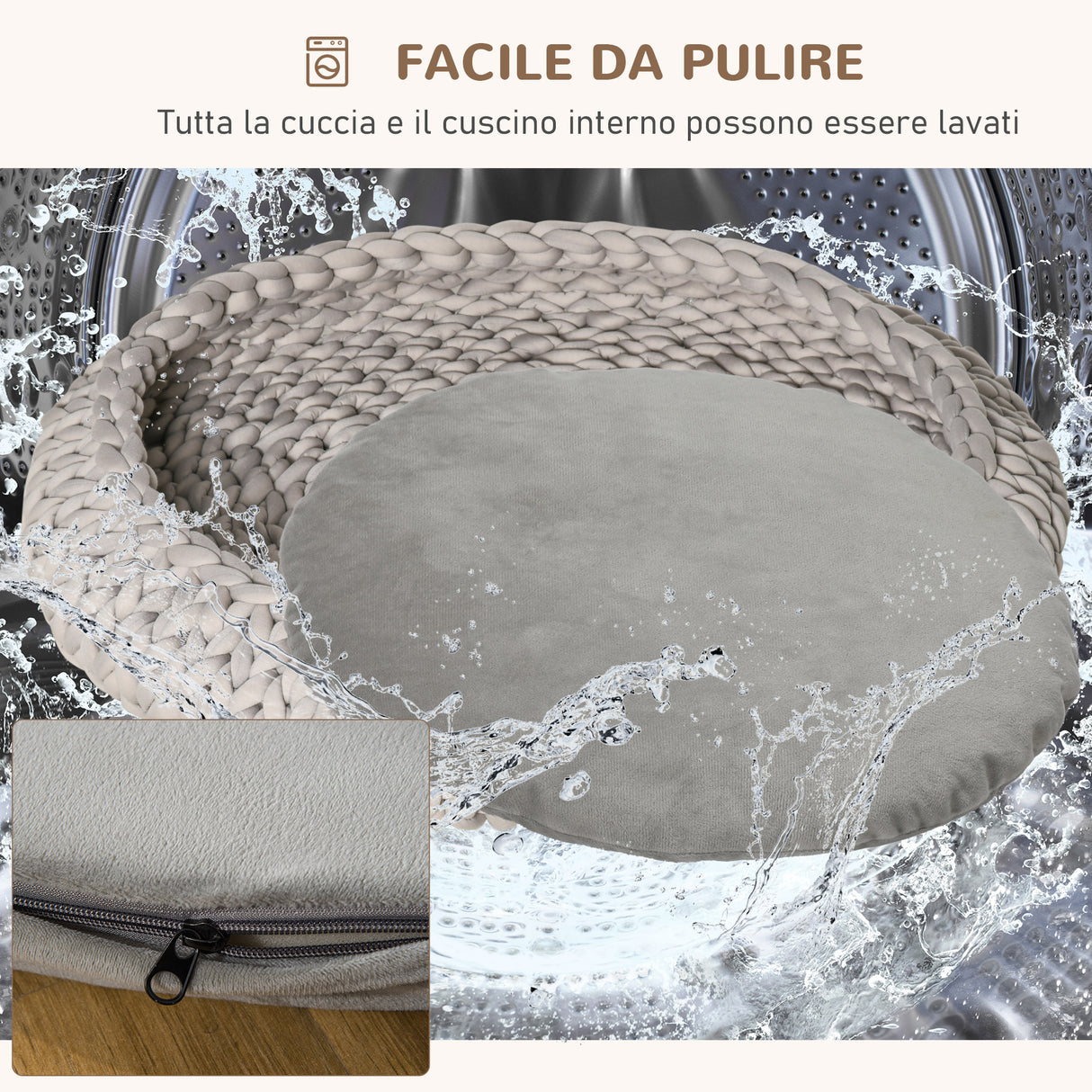 easycomfort cuccia per cani e gatti rotonda con bordi rialzati e cuscino lettino per cani imbottito effetto velluto 93x15cm grigia