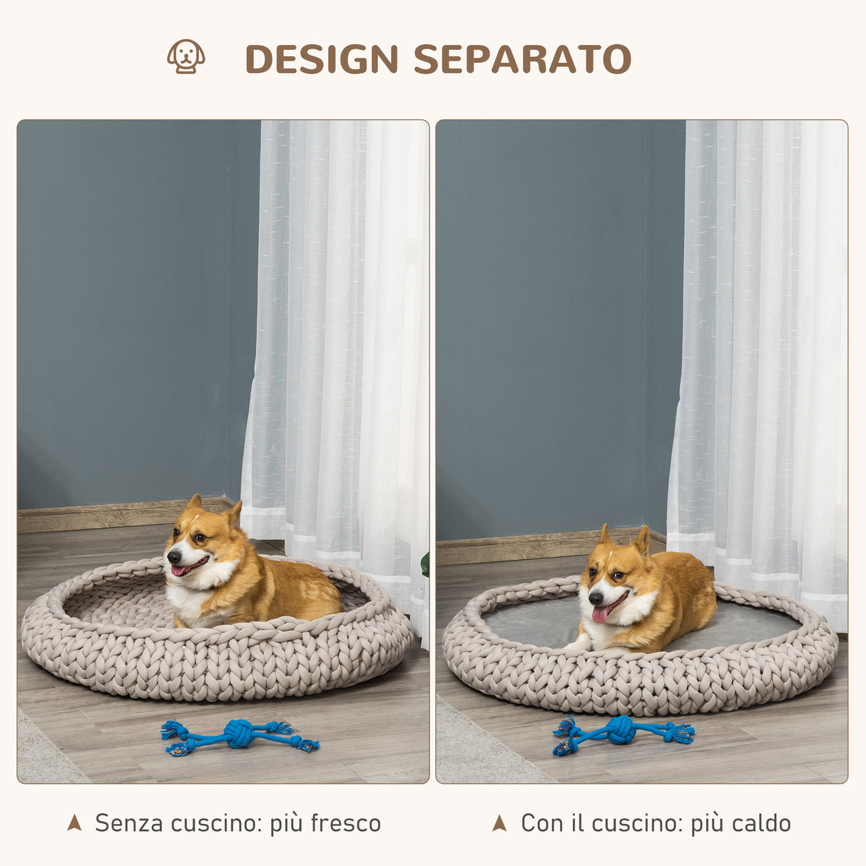 easycomfort cuccia per cani e gatti rotonda con bordi rialzati e cuscino lettino per cani imbottito effetto velluto 93x15cm grigia