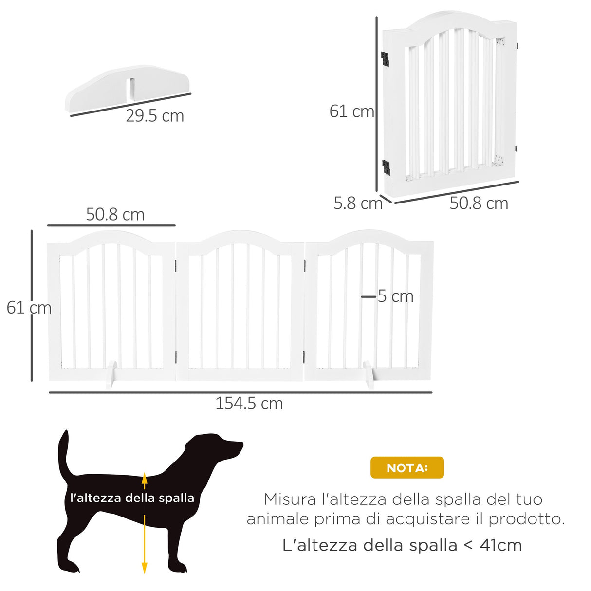 easycomfort cancellino per cani pieghevole a 3 sezioni in legno 154.5x29.5x61cm bianco