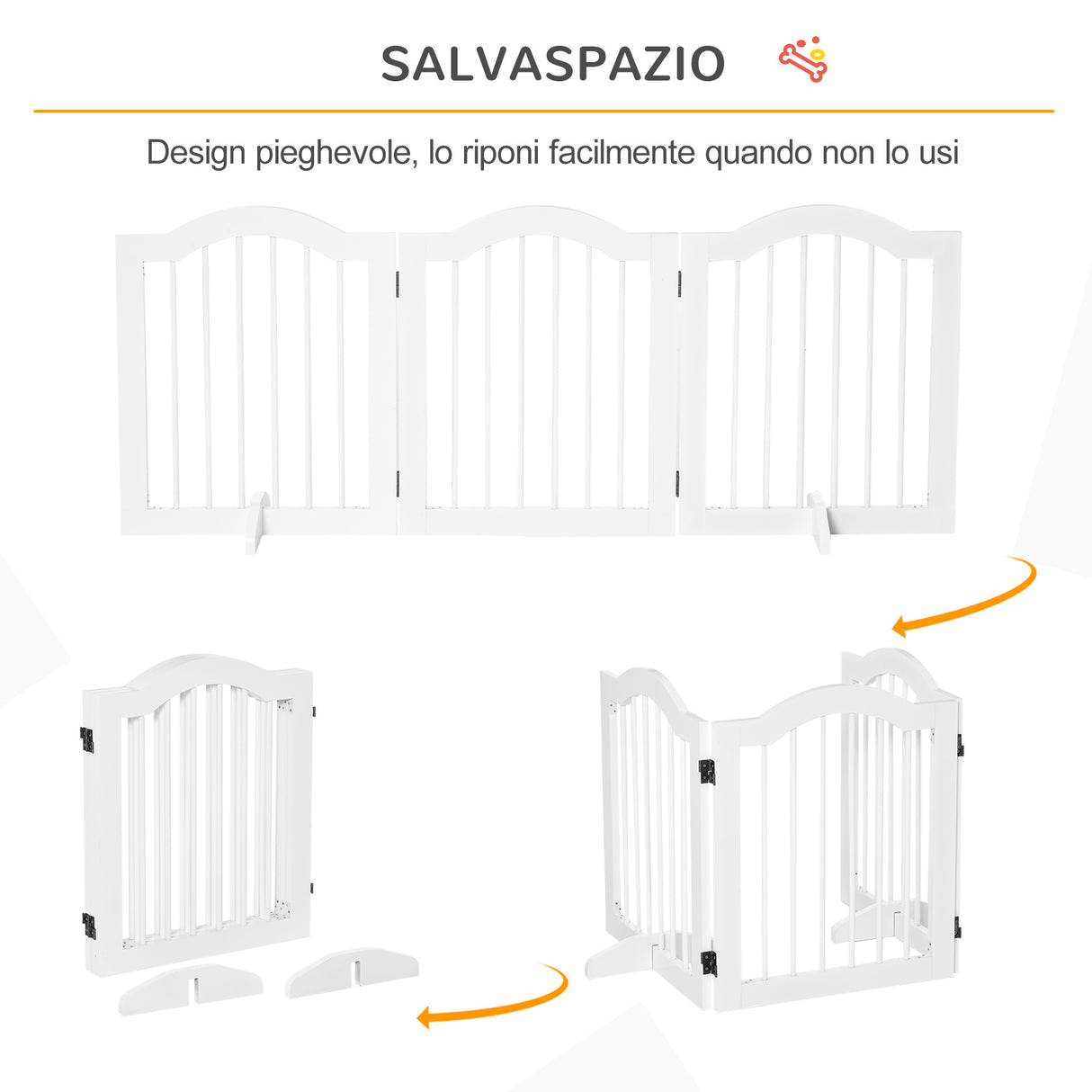 easycomfort cancellino per cani pieghevole a 3 sezioni in legno 154.5x29.5x61cm bianco