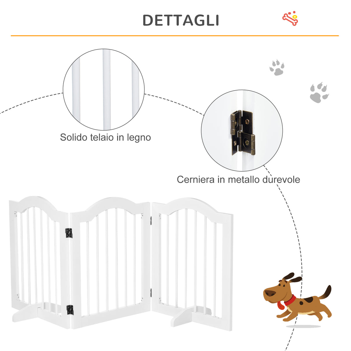 easycomfort cancellino per cani pieghevole a 3 sezioni in legno 154.5x29.5x61cm bianco
