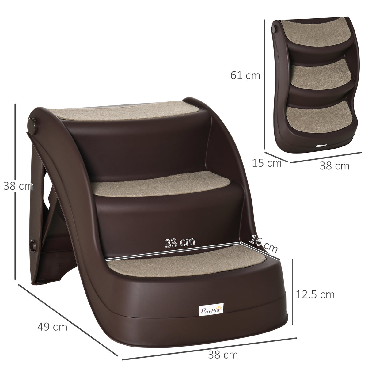 easycomfort easycomfort scaletta per cani pieghevole con 3 gradini antiscivolo in pp 49x38x38 cm marrone