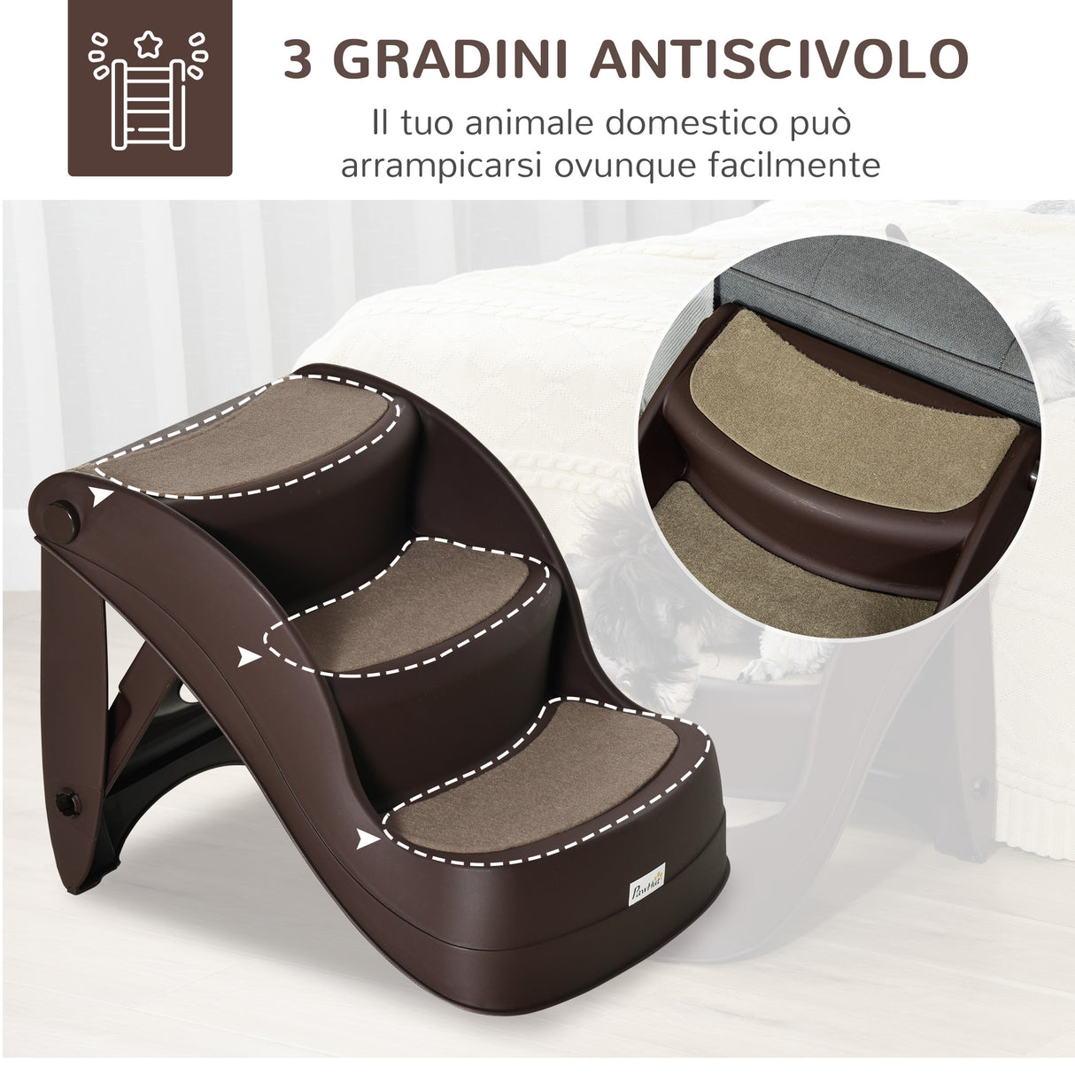 easycomfort easycomfort scaletta per cani pieghevole con 3 gradini antiscivolo in pp 49x38x38 cm marrone