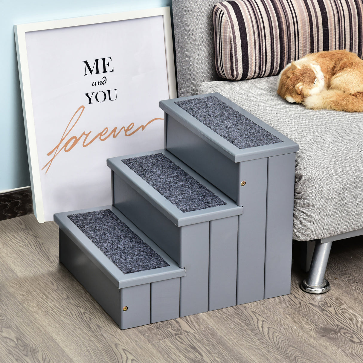 easycomfort scaletta per cani a 3 gradini con tappeto antiscivolo e spazio interno 40.5x44.5x38cm grigio