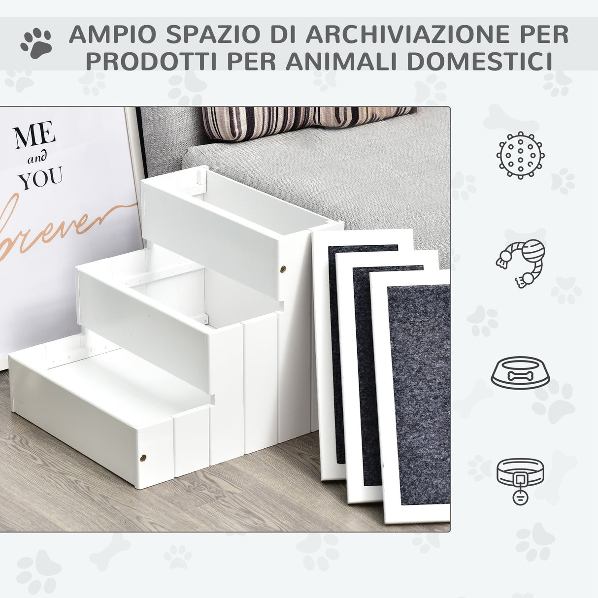 easycomfort scaletta per cani a 3 gradini con tappeto antiscivolo e spazio interno 40.5x44.5x38cm bianco