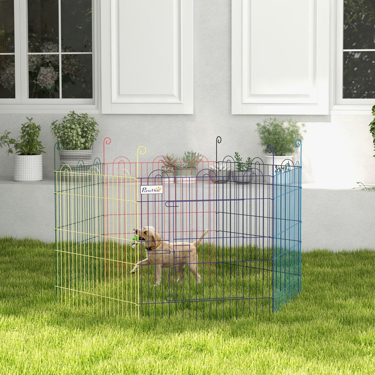 easycomfort cancellino per cani a 6 pannelli in metallo con chiusura a scatto o120x60 cm multicolore