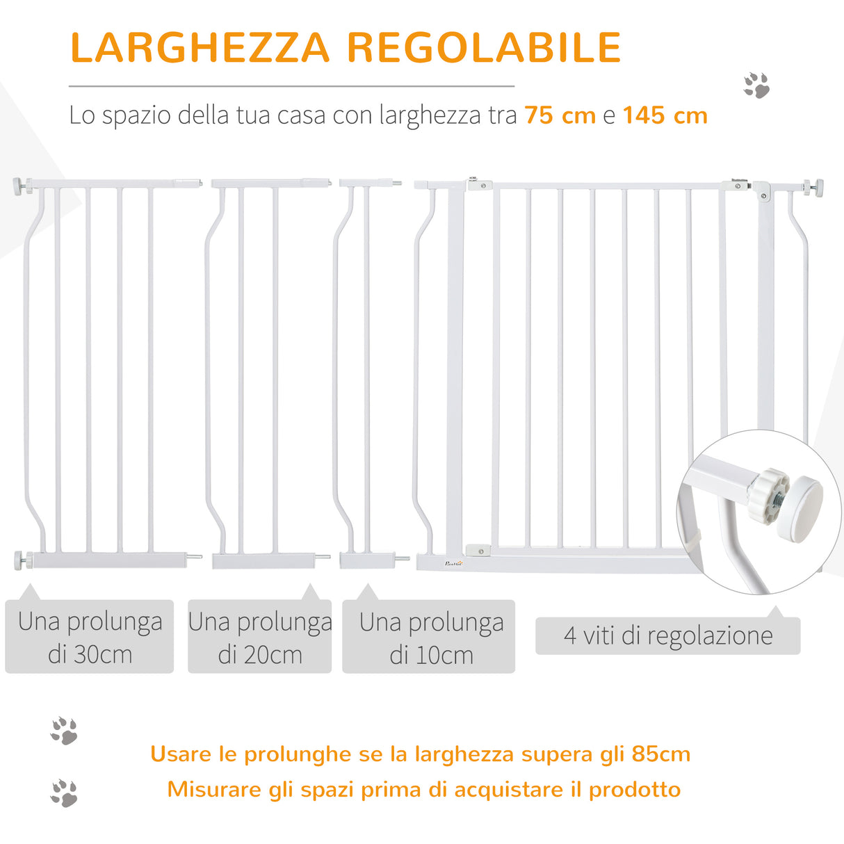 easycomfort easycomfort cancelletto di sicurezza per cani in acciaio e abs estensibile 75 145cm per scale e porte bianco