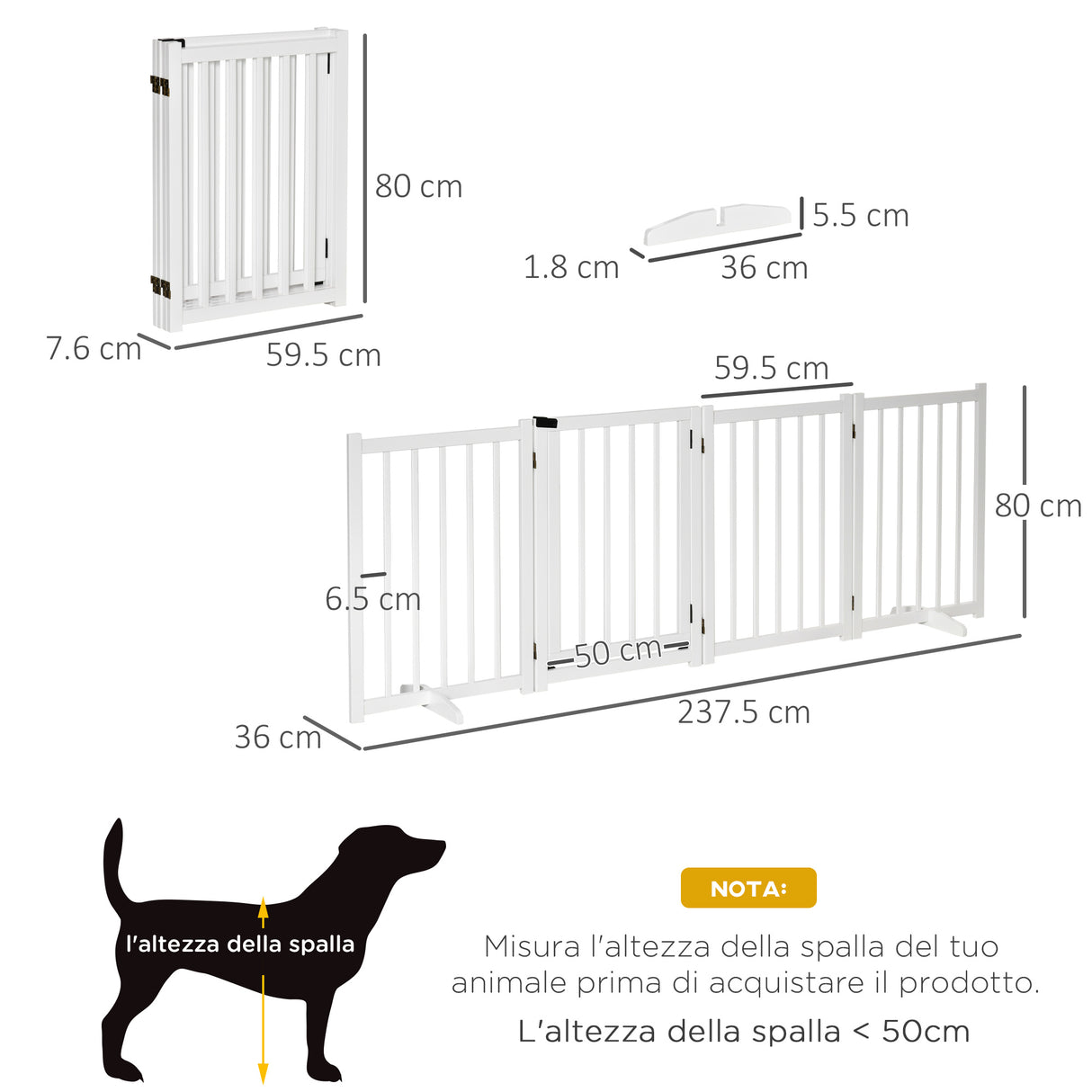 easycomfort cancellino pieghevole per cani piccola media taglia con serratura in legno 237.5x36x80cm bianco