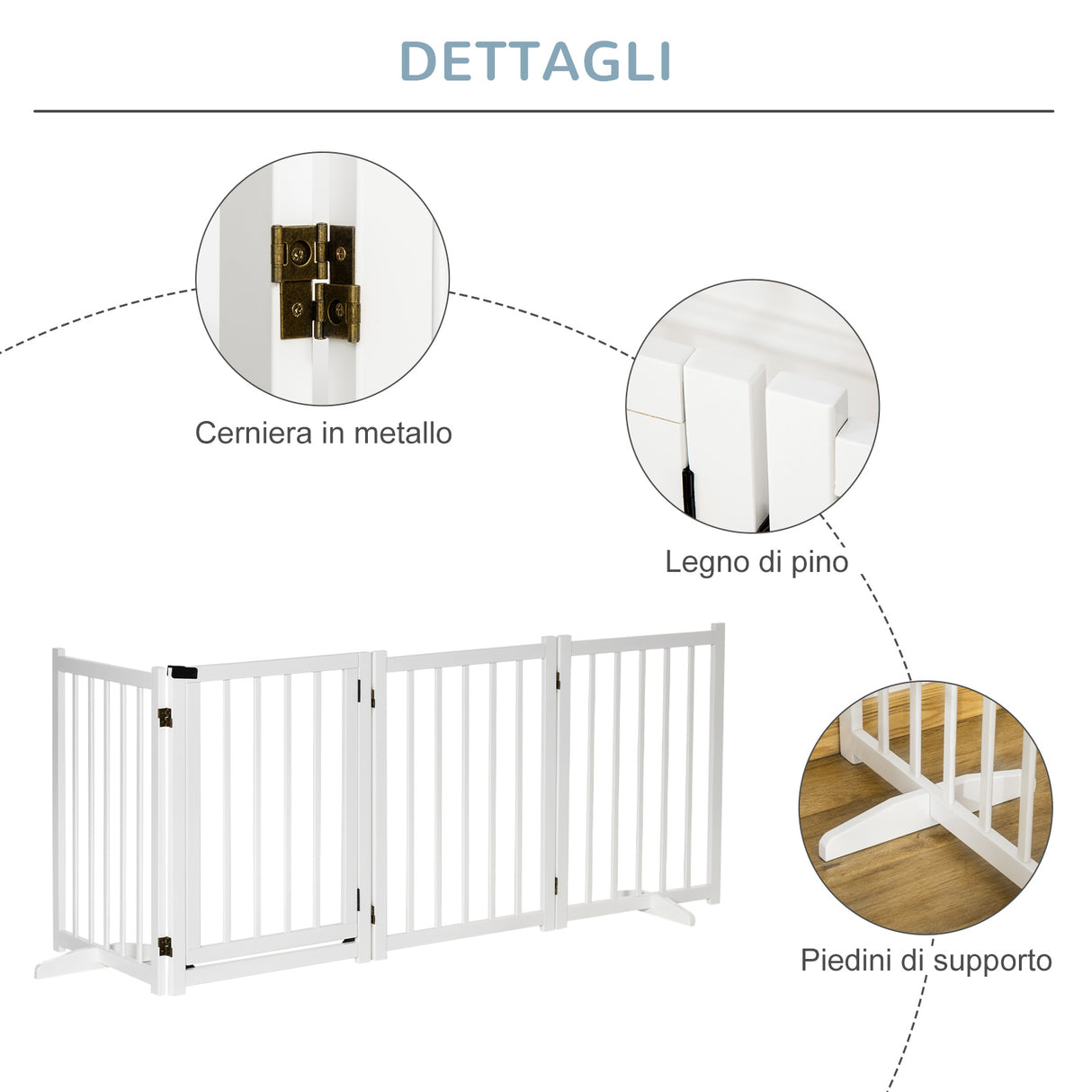 easycomfort cancellino pieghevole per cani piccola media taglia con serratura in legno 237.5x36x80cm bianco