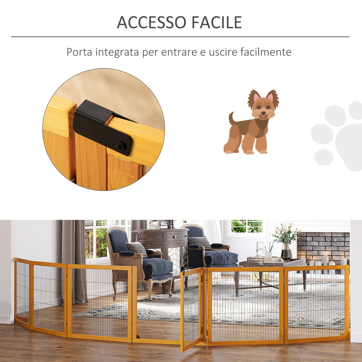 easycomfort easycomfort cancelletto per cani di piccolamedia taglia in legno e acciaio con 6 pannelli pieghevoli 432x36x70cm