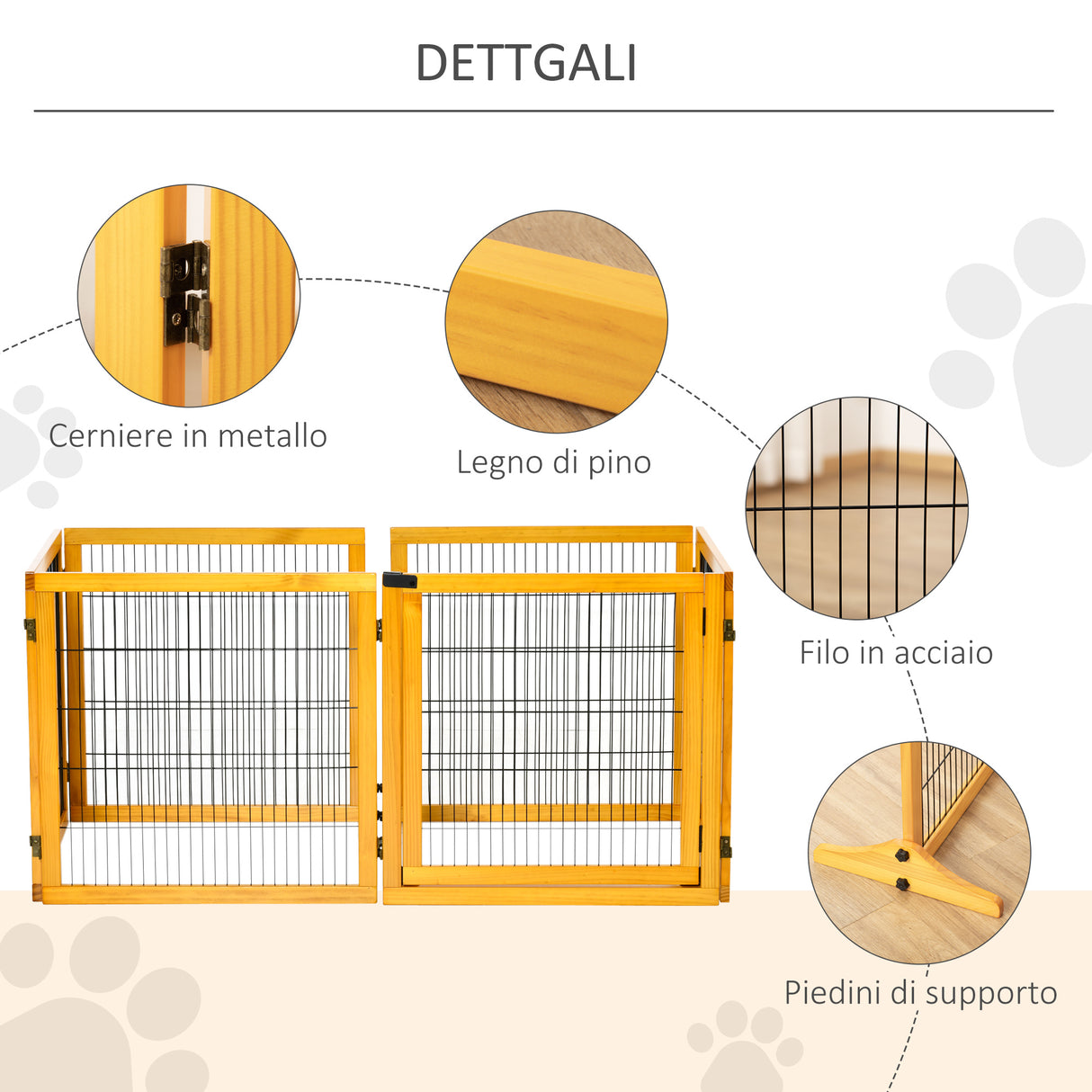 easycomfort easycomfort cancelletto per cani di piccolamedia taglia in legno e acciaio con 6 pannelli pieghevoli 432x36x70cm