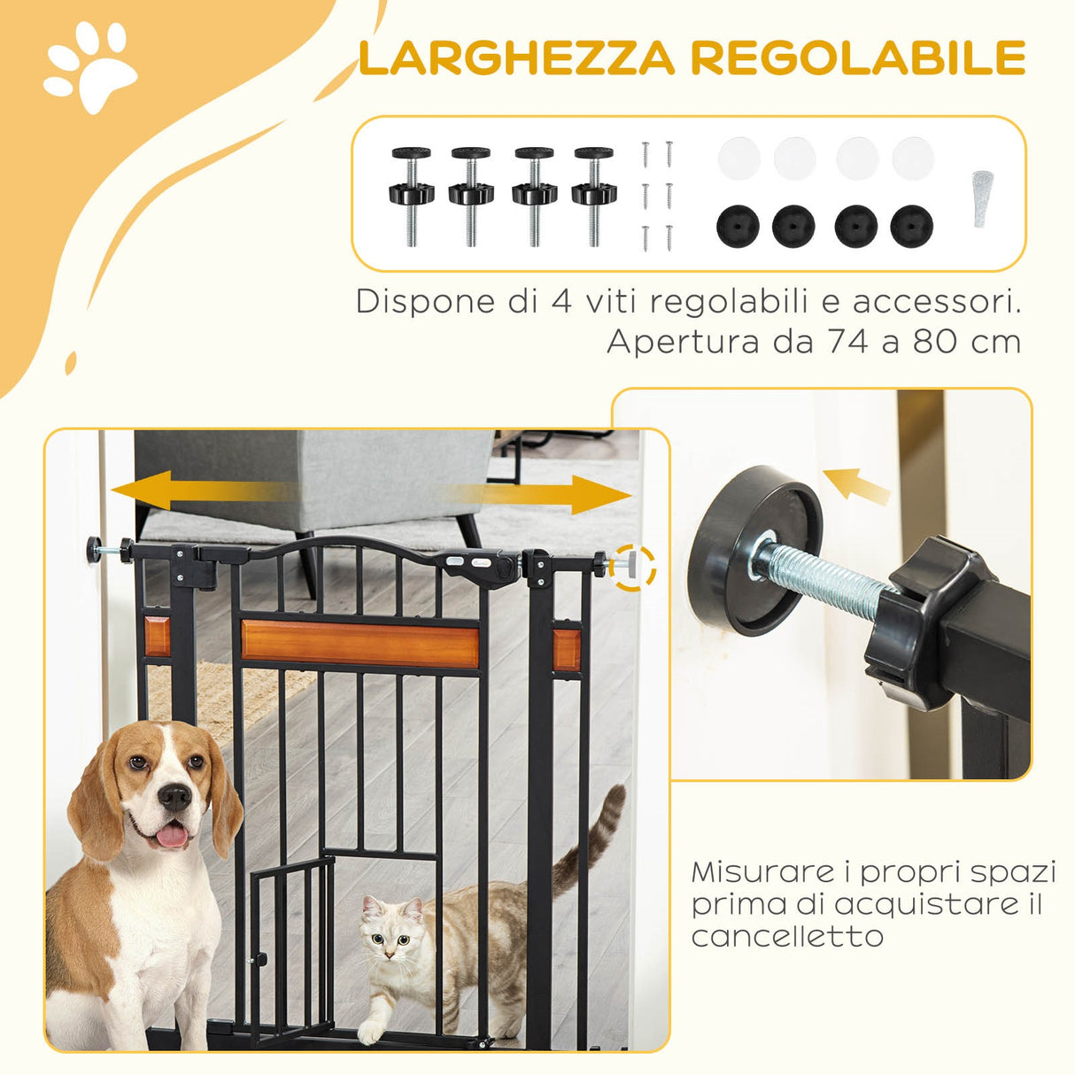 easycomfort cancellino per cani con fissaggio a pressione estensibile da 74 80cm con chiusura automatica nero