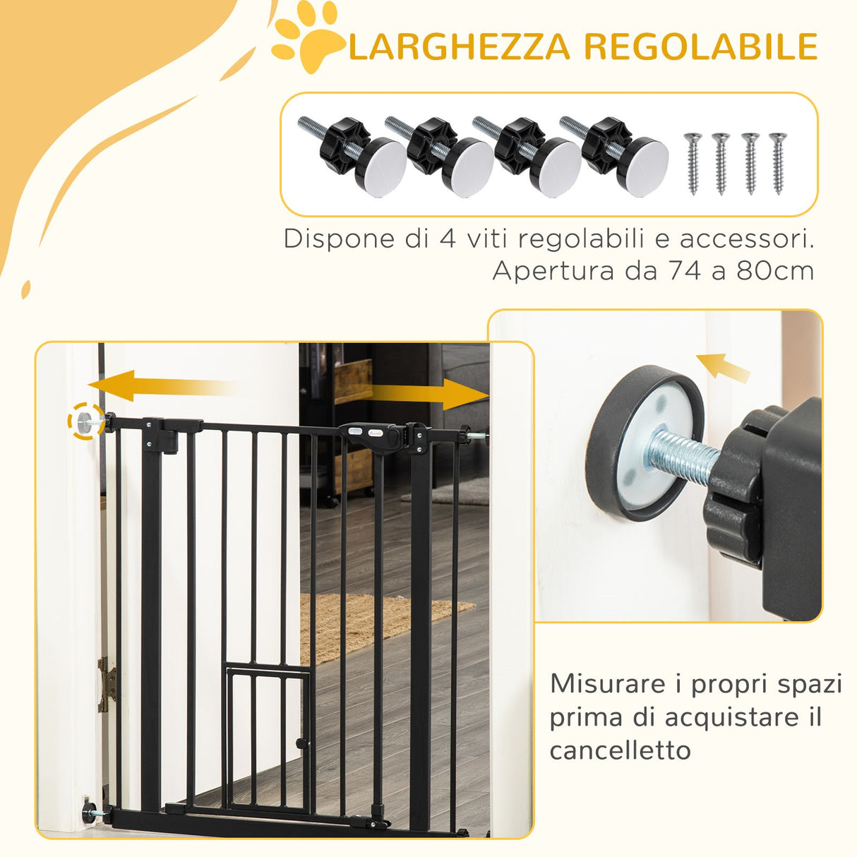easycomfort cancelletto per cani con fissaggio a pressione estensibile da 74 80cm con chiusura automatica nero