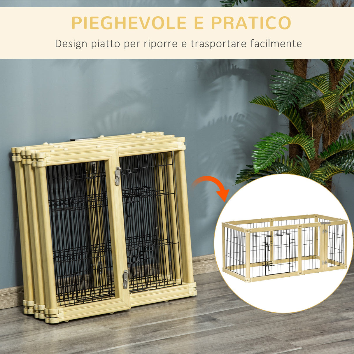 easycomfort box per cani recinto per animali 6 pannelli con porta e doppi fermi 70x62cm