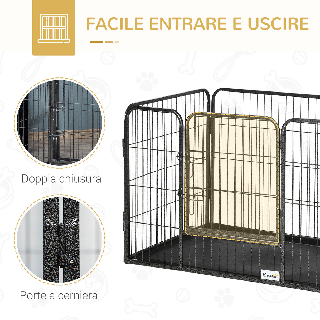 easycomfort box per cani recinzione in metallo per animali con 4 pannelli porta con doppio blocco e vassoio sul fondo 125x78x80cm grigio