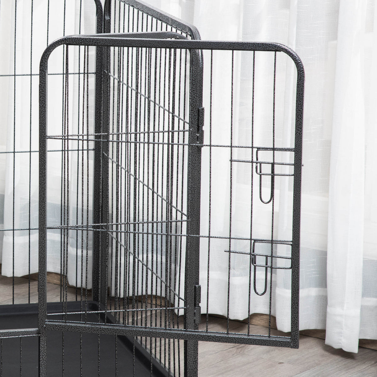 easycomfort box per cani recinzione in metallo per animali con 4 pannelli porta con doppio blocco e vassoio sul fondo 125x78x80cm grigio