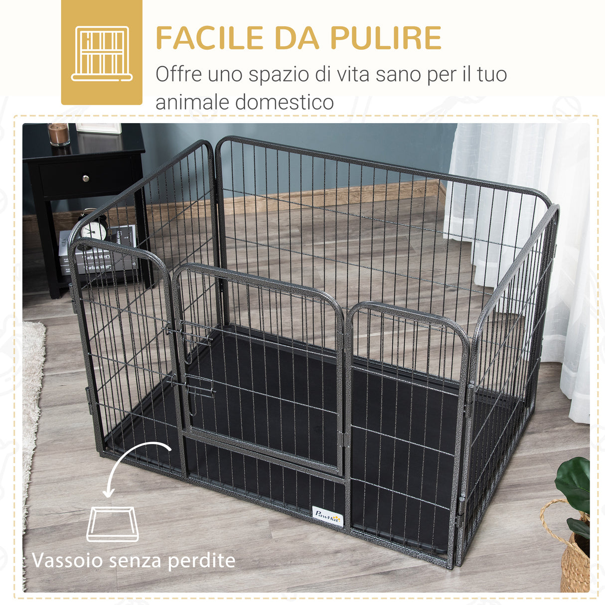 easycomfort box per cani recinzione in metallo per animali con 4 pannelli porta con doppio blocco e vassoio sul fondo 109x74x71cm grigio