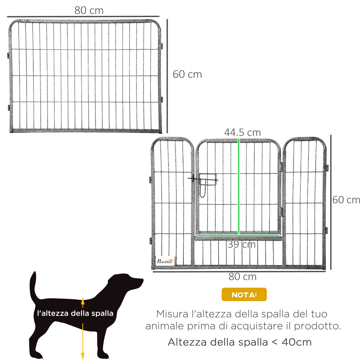 easycomfort recinto per cani e animali domestici con 16 pannelli modulabili in acciaio e 2 ingressi 80x1.5x60cm nero