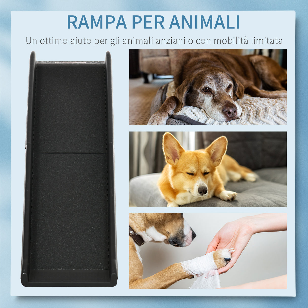 easycomfort rampa per cani in pp con rivestimento antiscivolo per bagagliaio inferiore a 75 cm 155x39x14 cm nero