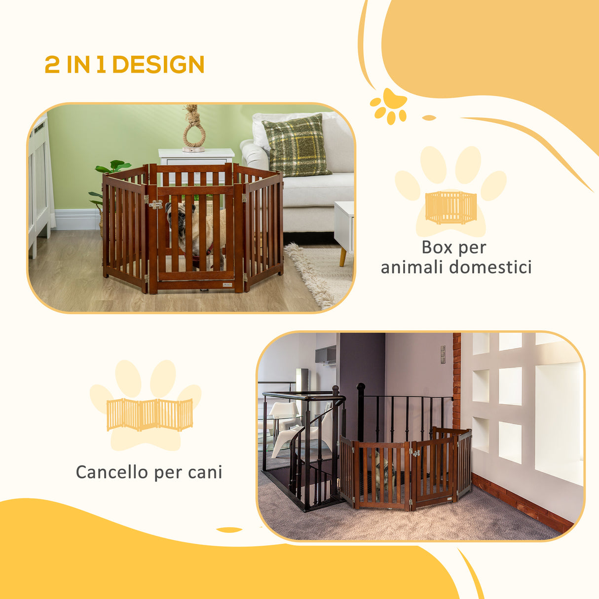 easycomfort recinto e cancellino per cani di piccola taglia a 6 pannelli design pieghevole e salvaspazio marrone