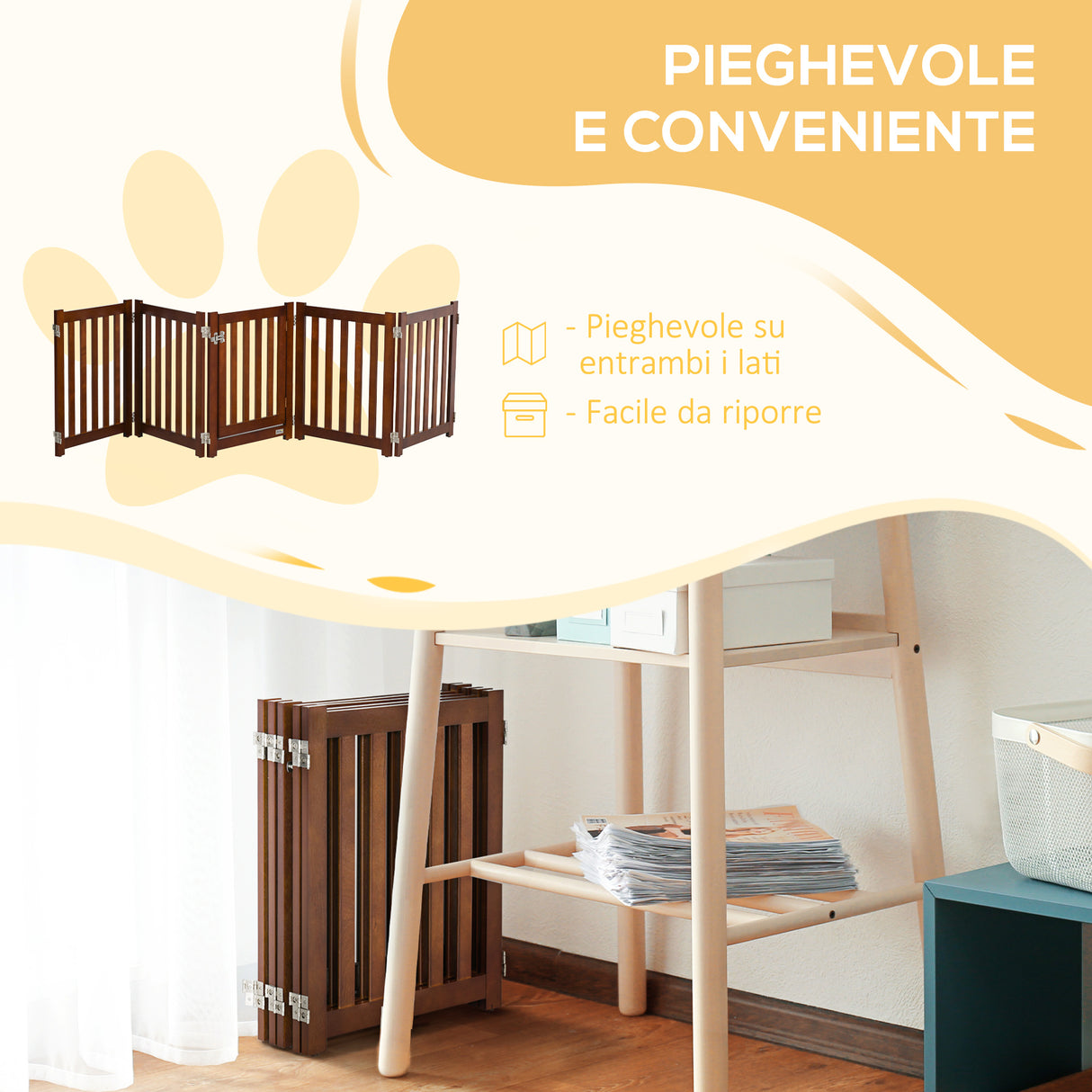 easycomfort recinto e cancellino per cani di piccola taglia a 6 pannelli design pieghevole e salvaspazio marrone