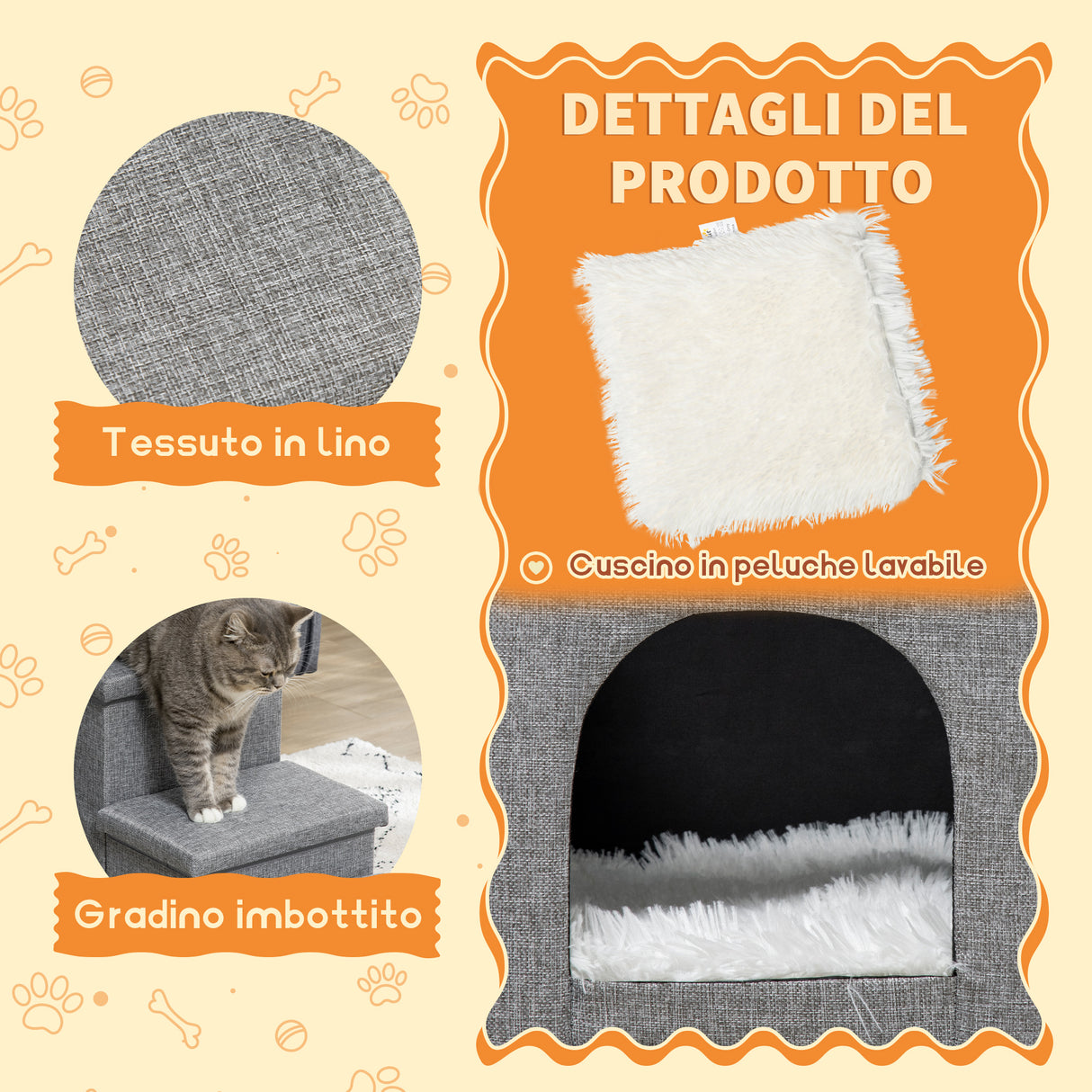 easycomfort scaletta per cani e gatti 10kg max a 3 gradini con casetta per cani e spazio portaoggetti 73.5x33x40.5 cm grigio
