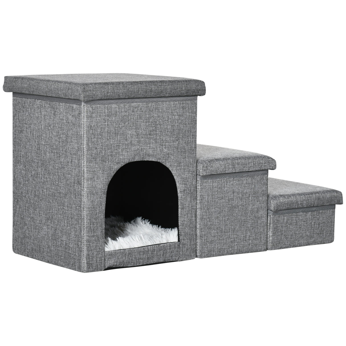 easycomfort scaletta per cani e gatti 10kg max a 3 gradini con casetta per cani e spazio portaoggetti 73.5x33x40.5 cm grigio