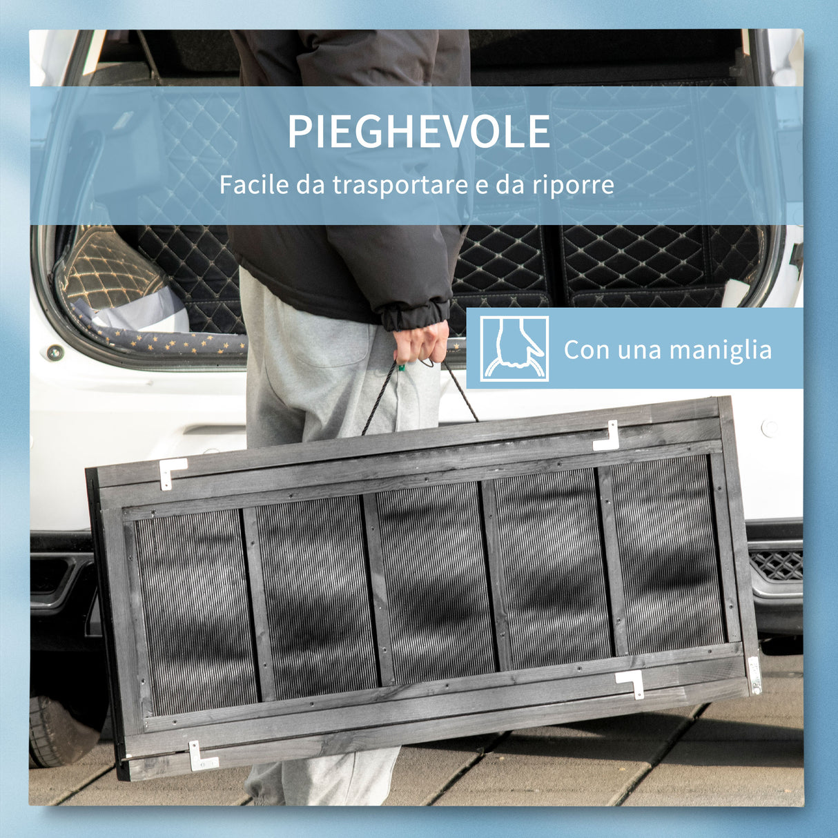 easycomfort rampa per cani pieghevole antiscivolo in legno con maniglia laterale 43x165x6.5 cm nero