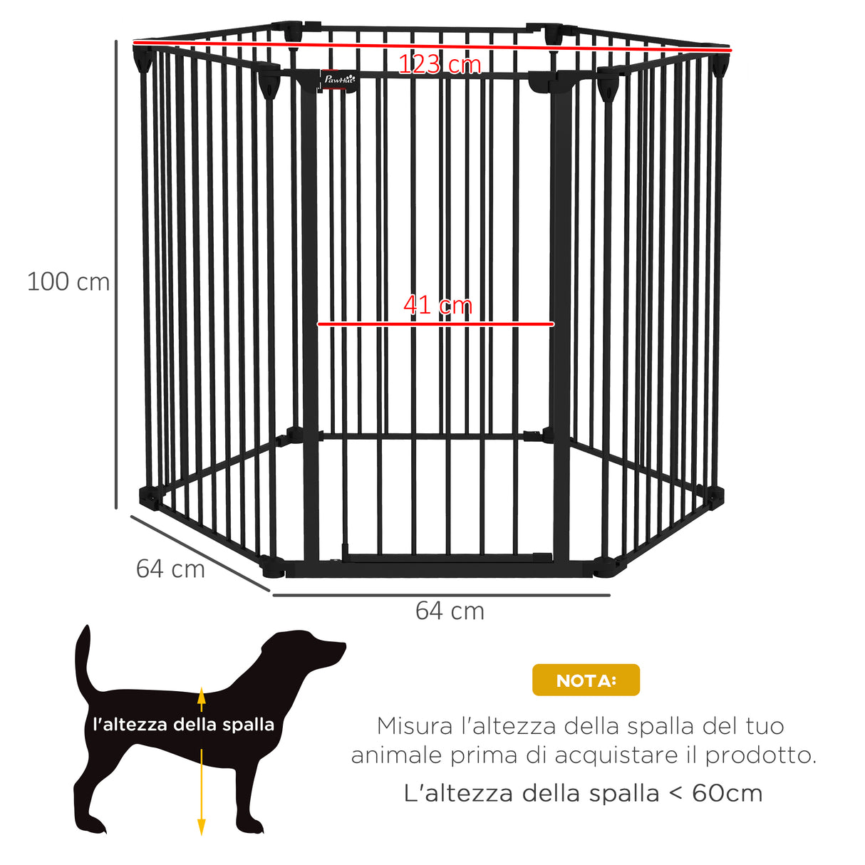 easycomfort easycomfort cancellino per cani di taglia media pieghevole a 6 pannelli in acciaio e plastica 123x102x100 cm nero