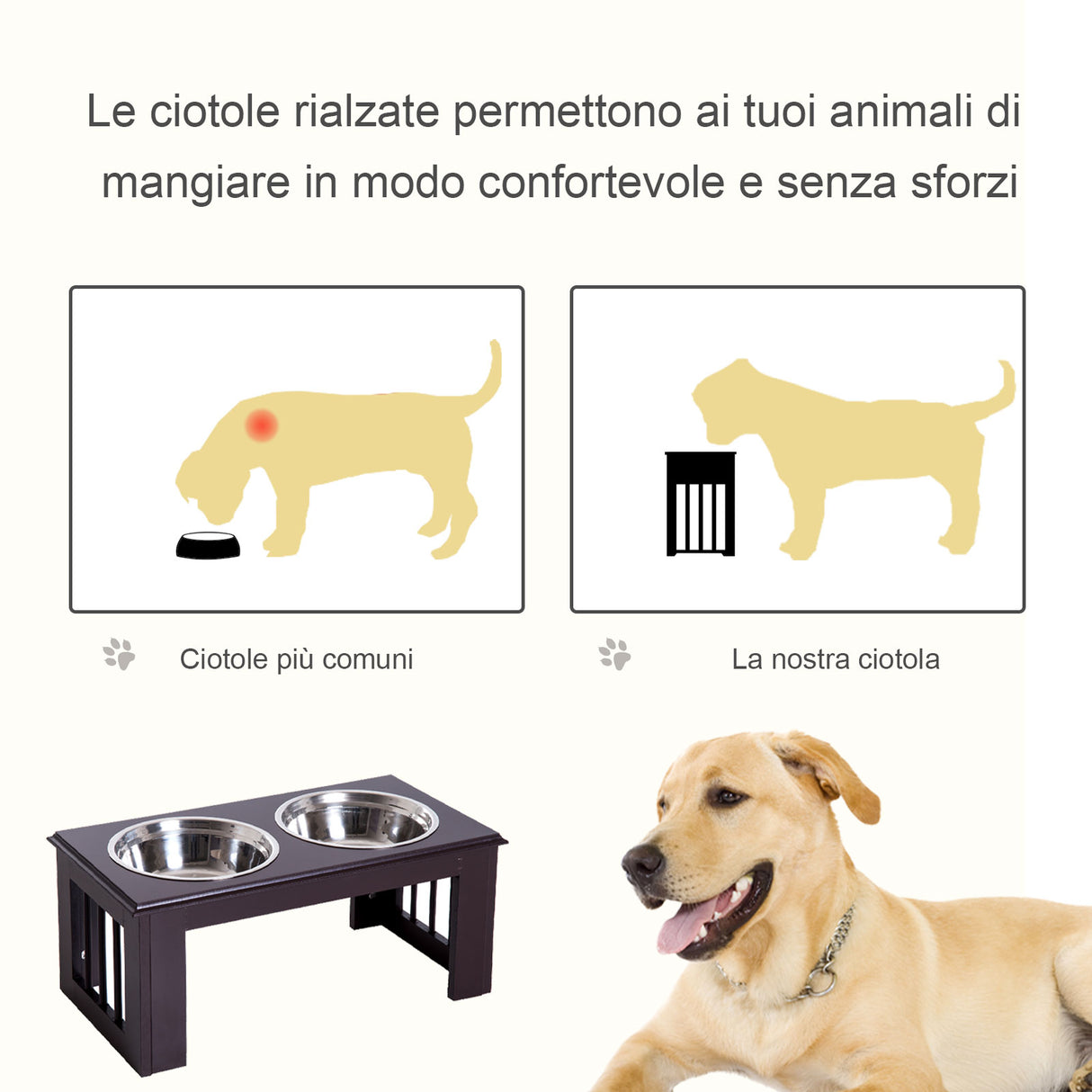 easycomfort easycomfort doppia ciotola rialzata per cani in acciaio inox e mdf 58.4x 30.5x 25.4cm