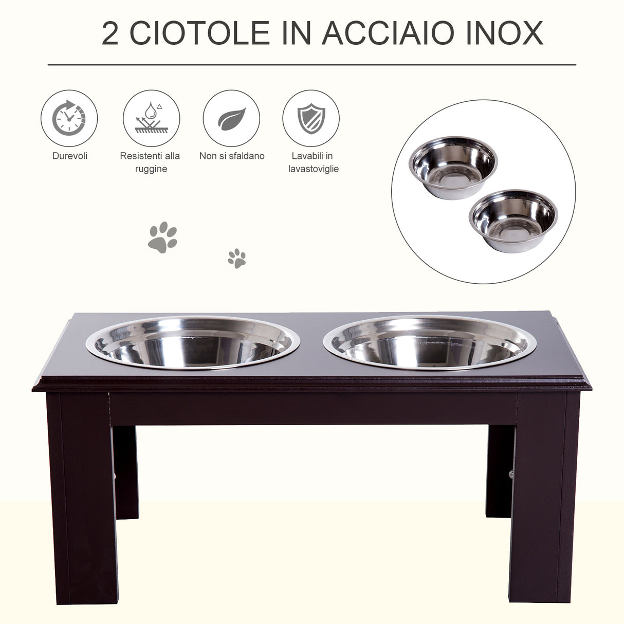 easycomfort easycomfort doppia ciotola rialzata per cani in acciaio inox e mdf 58.4x 30.5x 25.4cm