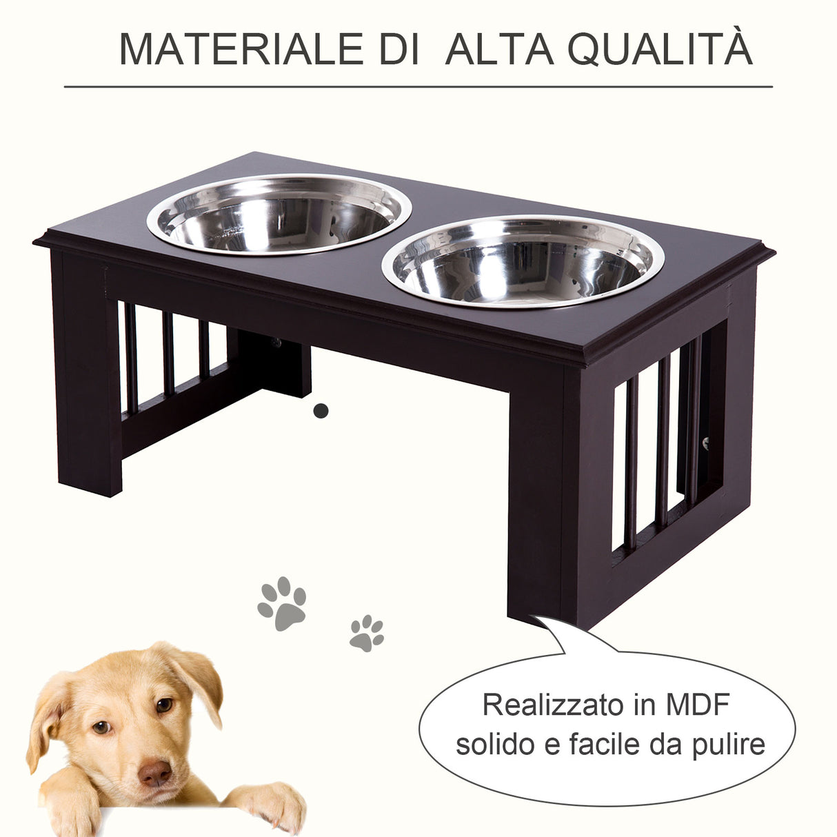 easycomfort easycomfort doppia ciotola rialzata per cani in acciaio inox e mdf 58.4x 30.5x 25.4cm