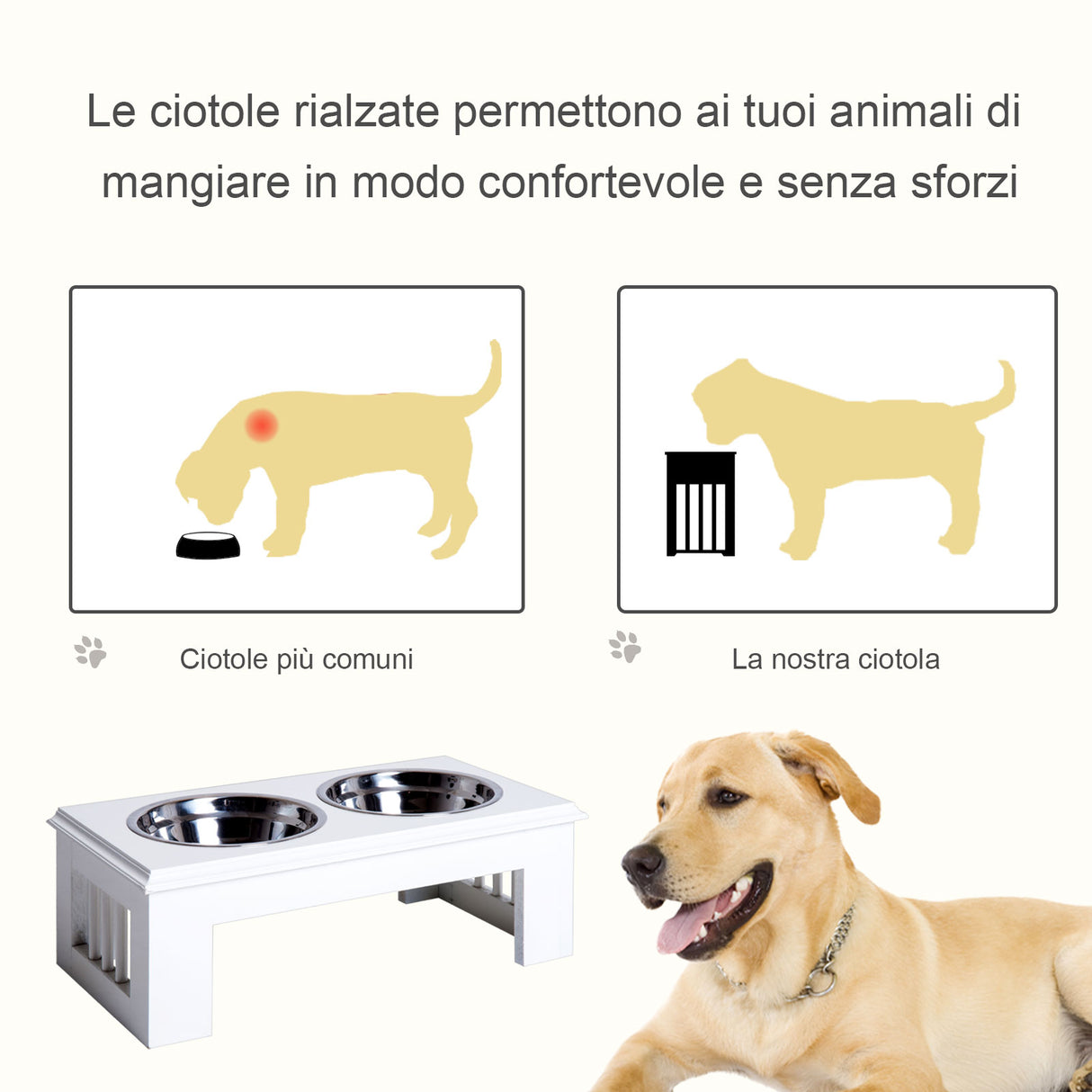 easycomfort easycomfort ciotola rialzata per cani in acciaio inossidabile 2 piatti 44x24x15cm