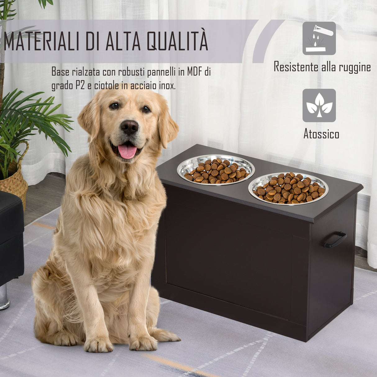 easycomfort easycomfort portaciotole rialzato per cani con 2 ciotole di 24cm in acciaio inox