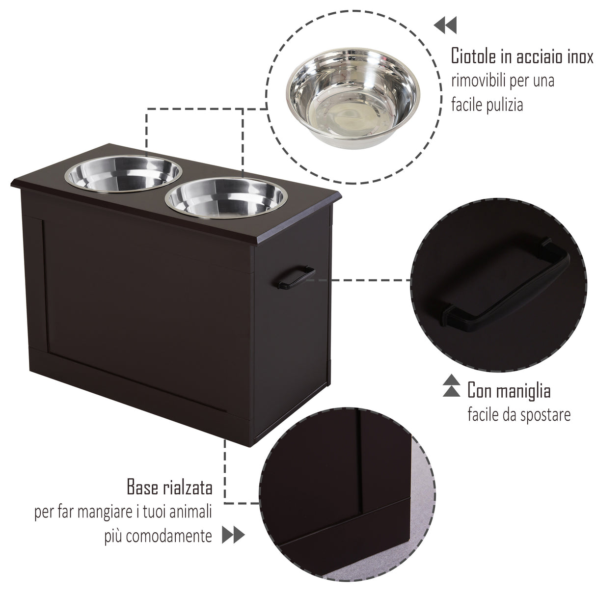 easycomfort easycomfort portaciotole rialzato per cani con 2 ciotole di 24cm in acciaio inox