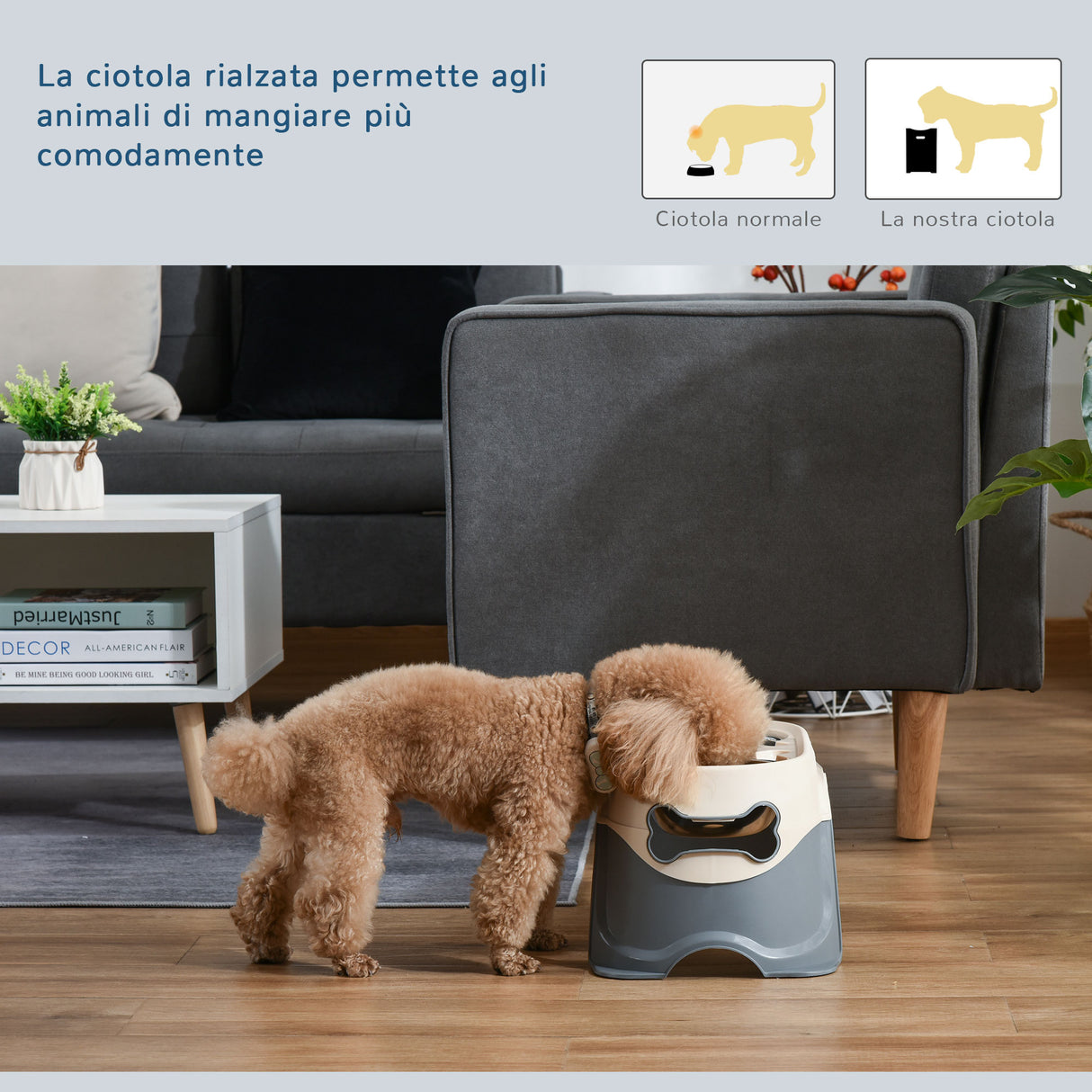 easycomfort doppia ciotola per cani rialzata in acciaio inox e plastica e piedini antiscivolo 47x25x20cm bianco
