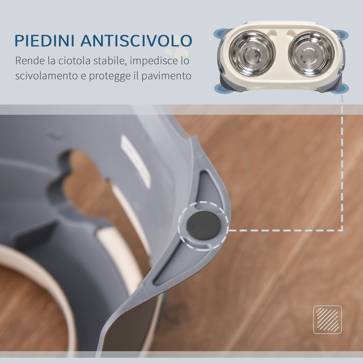 easycomfort doppia ciotola per cani rialzata in acciaio inox e plastica e piedini antiscivolo 47x25x20cm bianco