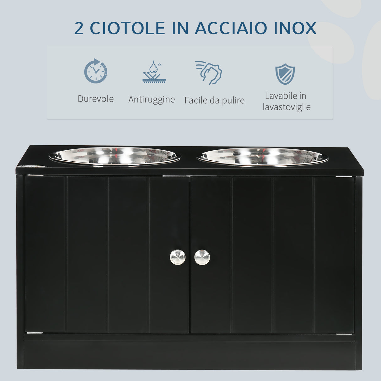 easycomfort ciotola per cani rialzata con vano contenitore 2 ciotole in acciaio inox rimovibili 60x30x35.5cm nero
