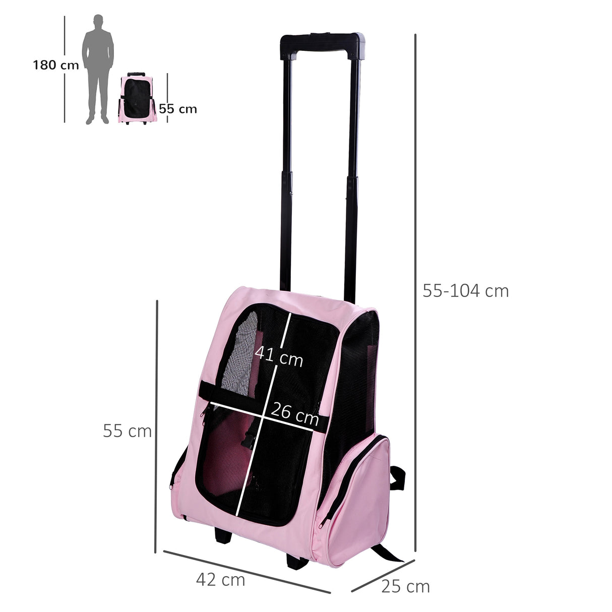 easycomfort easycomfort trolley zaino di viaggio per animali domestici multiuso 2 in 1 in panno di oxford 36 x 30 x 49cm rosa