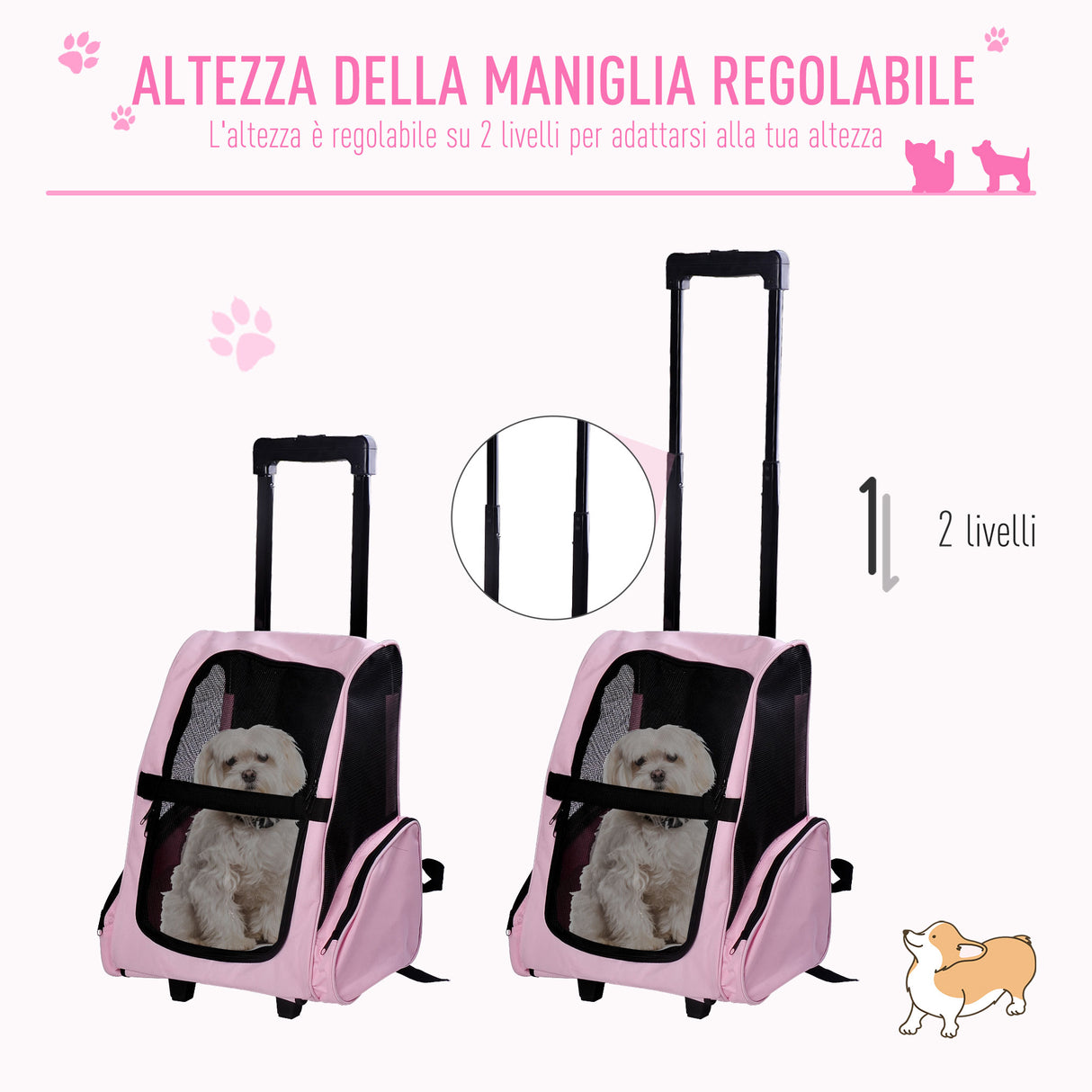 easycomfort easycomfort trolley zaino di viaggio per animali domestici multiuso 2 in 1 in panno di oxford 36 x 30 x 49cm rosa