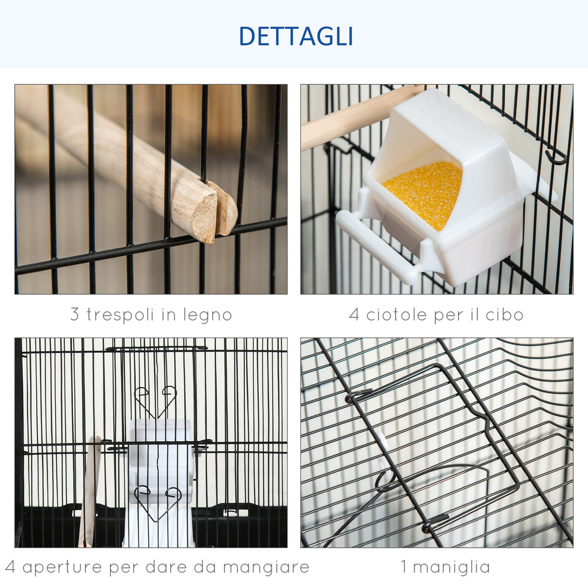 easycomfort gabbia per uccelli in metallo e plastica con trespoli altalena e ciotole 46.5x35.5x92 cm nero