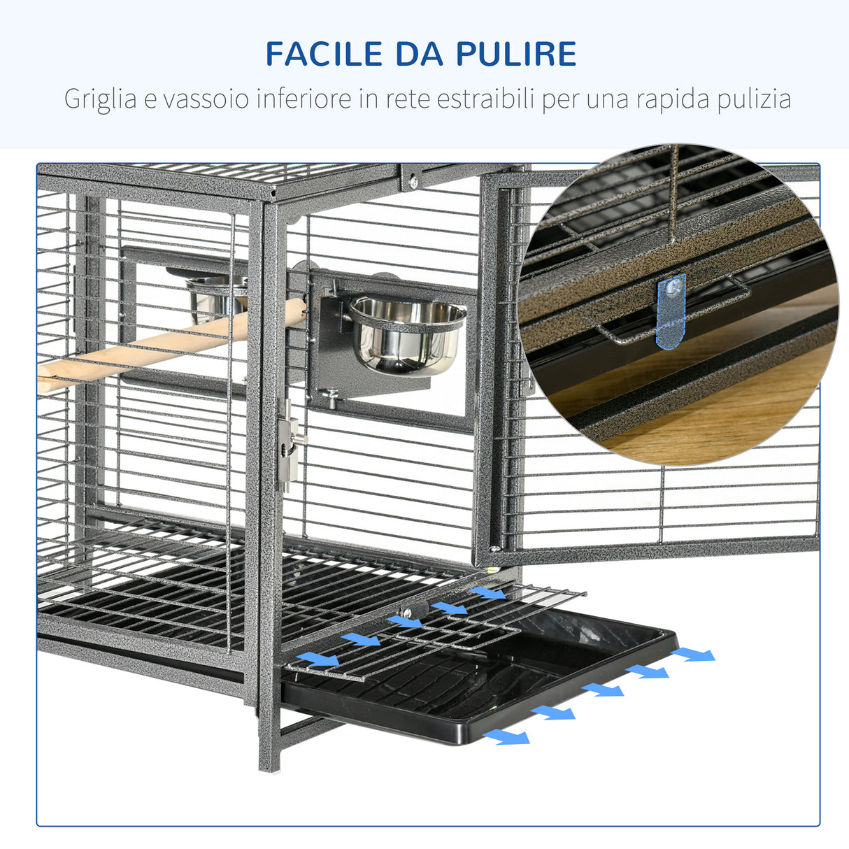 easycomfort easycomfort gabbia per pappagalli con vassoio rimovibile ciotole in acciaio inox e 2 posatoi 48x38x65cm nero