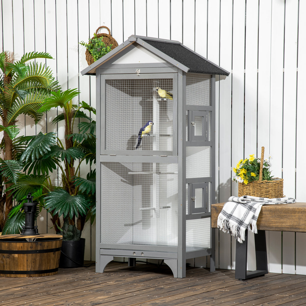 easycomfort voliera per uccelli da esterno in legno di abete 80.5x57x158.5cm grigio chiaro