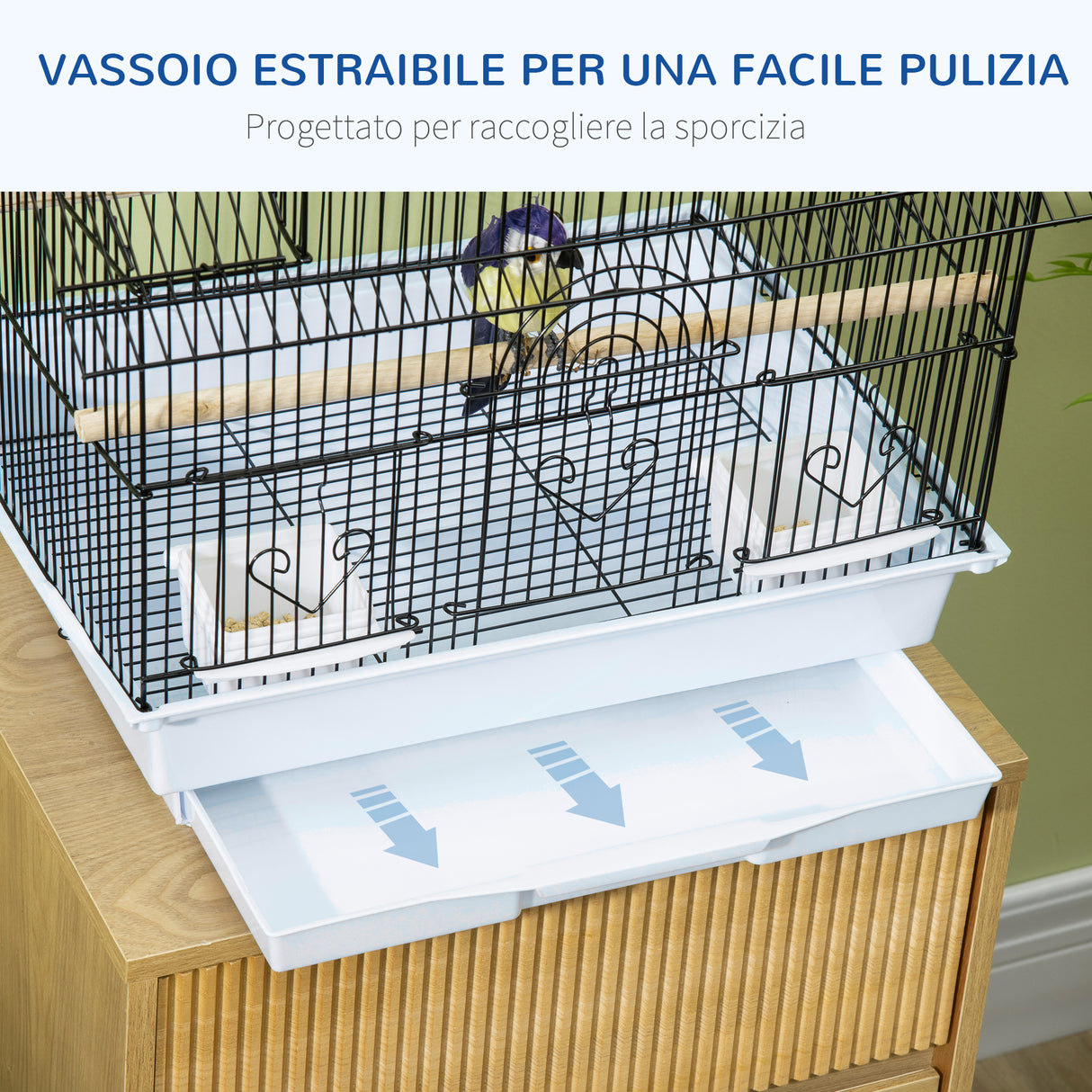 easycomfort gabbia per uccelli in metallo e plastica con maniglia di trasporto e vassoio estraibile 50.5x41x63 cm bianco