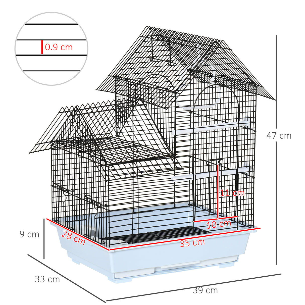 easycomfort gabbia per uccelli in metallo con maniglia vassoio estraibile pioli e altalena 39x33x47cm bianco