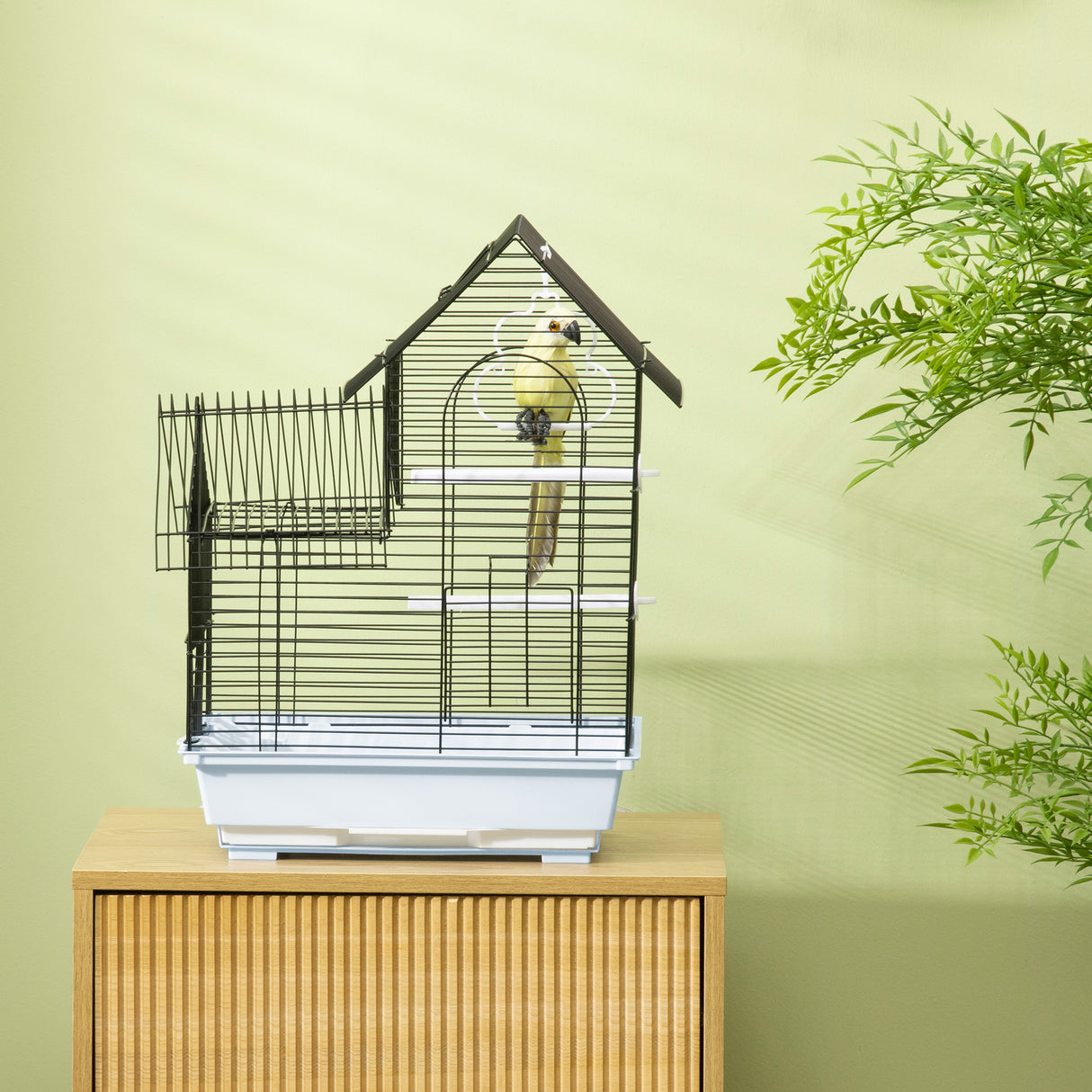 easycomfort gabbia per uccelli in metallo con maniglia vassoio estraibile pioli e altalena 39x33x47cm bianco