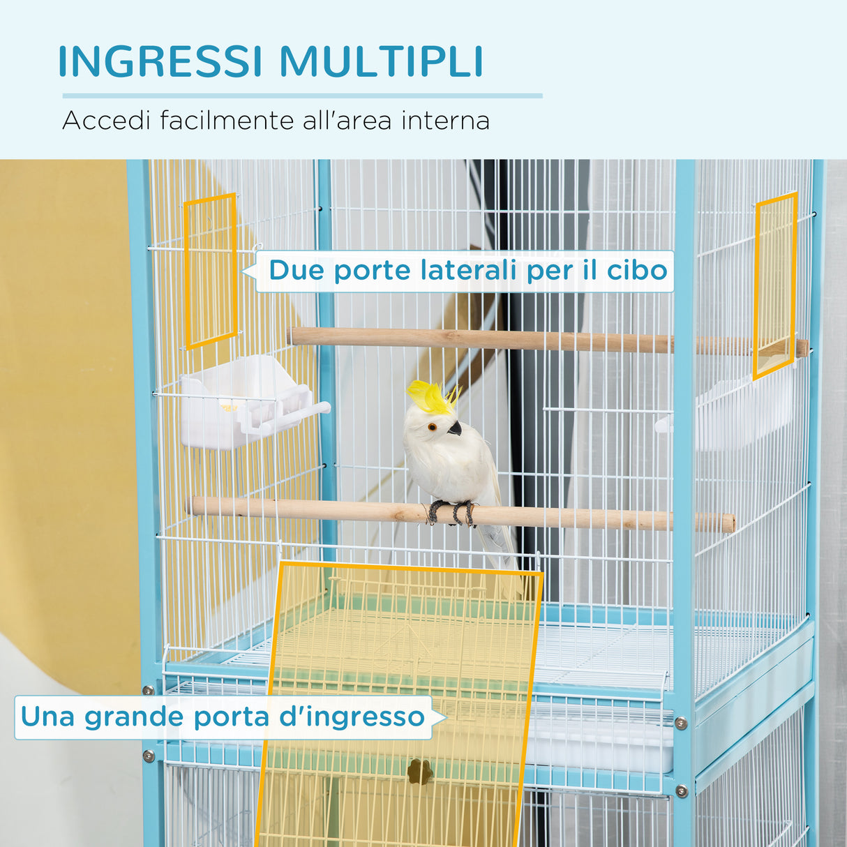 easycomfort gabbia per uccelli 2 in 1 voliera da interni con 4 ruote e vassoi estraibili 51.5x50x140cm