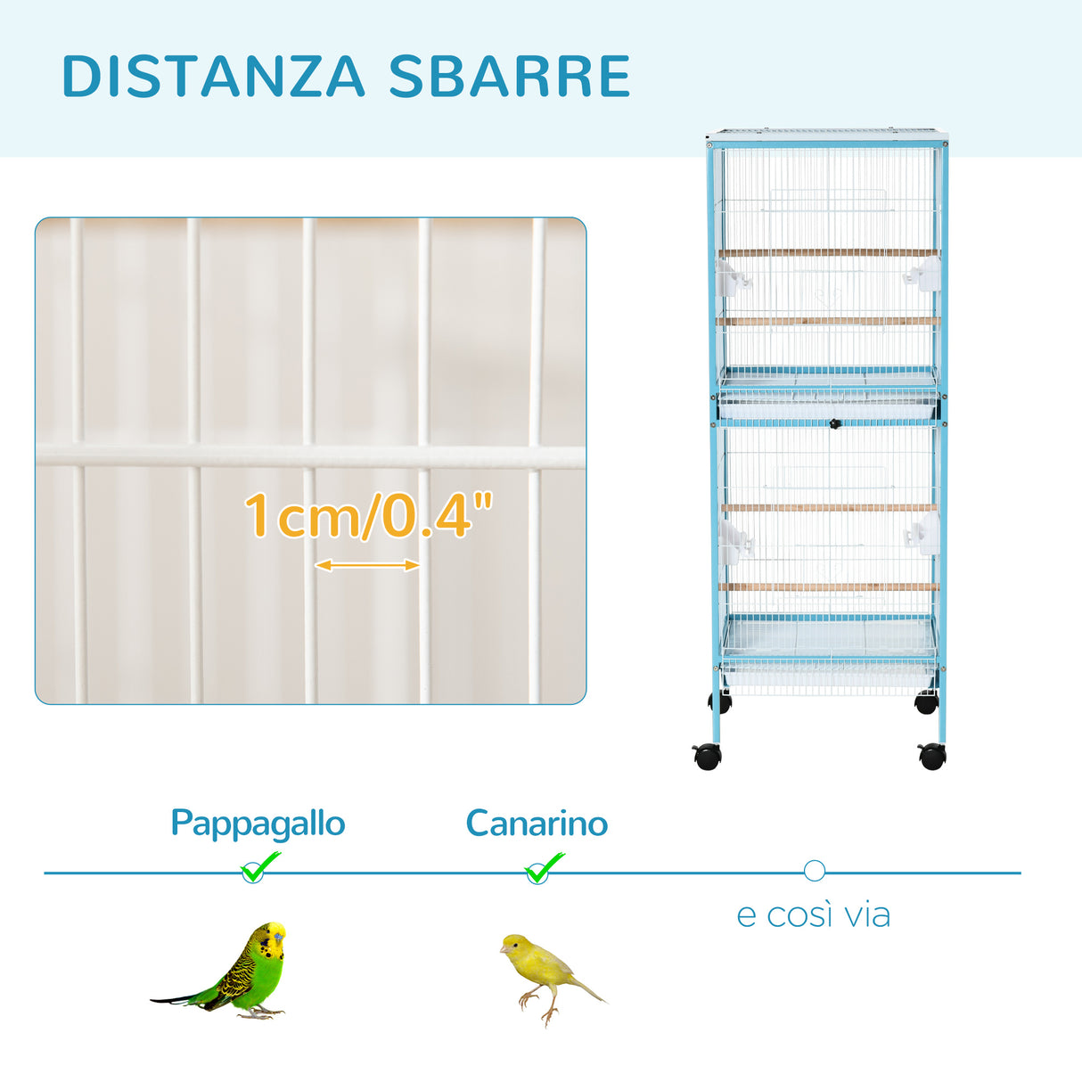 easycomfort gabbia per uccelli 2 in 1 voliera da interni con 4 ruote e vassoi estraibili 51.5x50x140cm